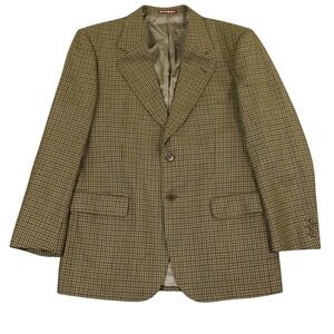 El Corte Ingles Blazer Men 40R (50 EU) Spain Olive Brown Houndstooth Wool Jacket